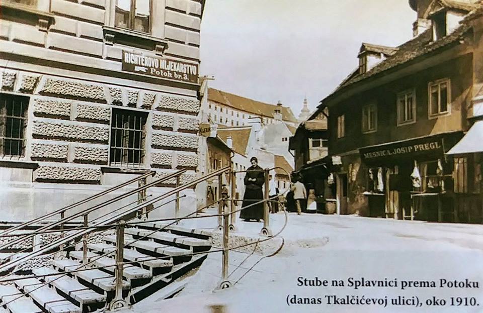 Splavnica oko 1910. godine. Stepenice prema ulici Potok (danas Tkalčićeva)